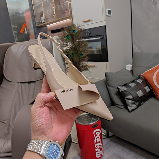 PRADA 26S SLINGBACK PUMPS 45MM IN NUDE BEIGE SMOOTH CALFSKIN