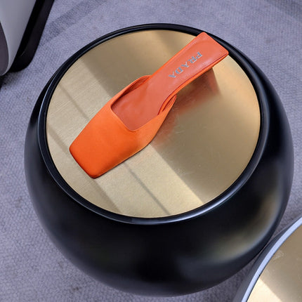 PRADA 26S SQUARE TOE MULES 40MM IN ORANGE SATIN