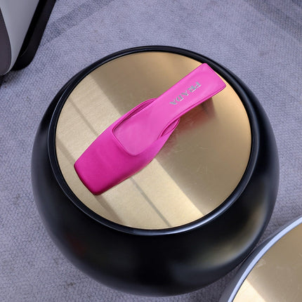 PRADA 26S SQUARE TOE MULES 40MM IN HOT PINK SATIN