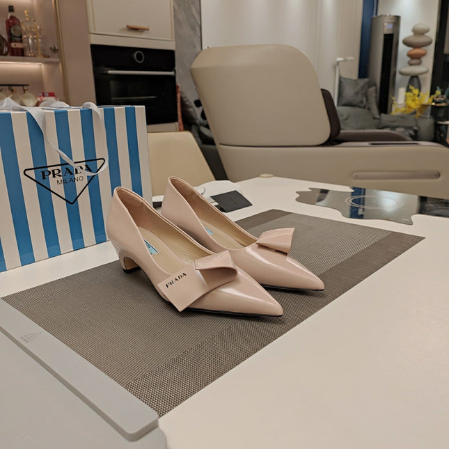 PRADA 26S POINTED TOE PUMPS 45MM IN BEIGE CALFSKIN