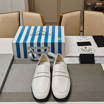 PRADA 26S LOAFERS 20MM IN CREAM WHITE CALFSKIN