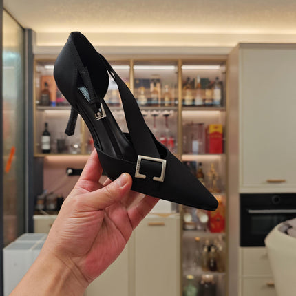 PRADA 26S SLINGBACK SANDALS 70MM IN BLACK FABRIC