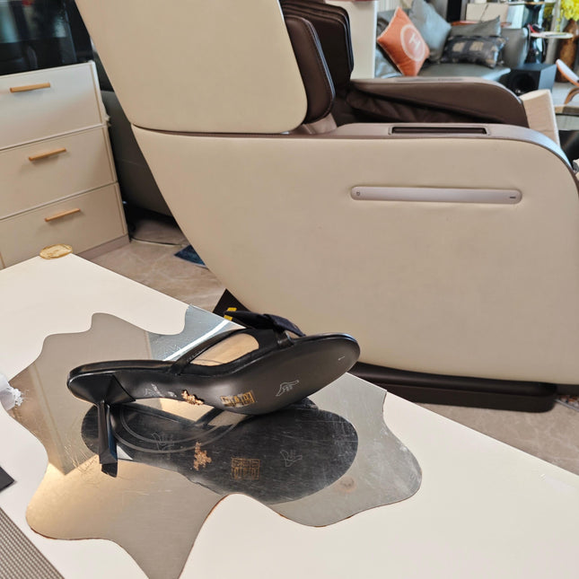 PRADA 26S HEEL MULE SANDALS 75MM IN BLACK CALFSKIN WITH BOW