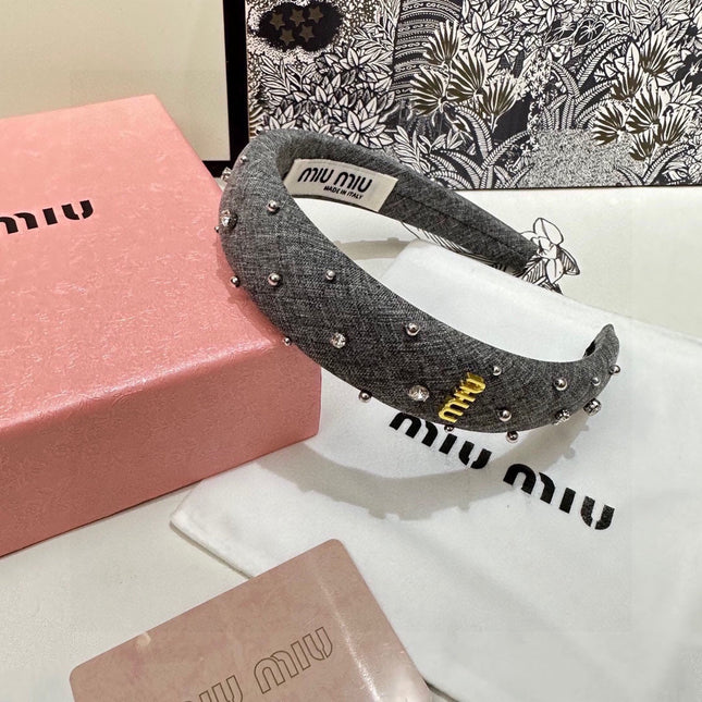 THICK HEADBAND IN GRAY FABRIC ATTACHED RHINESTONES 338951