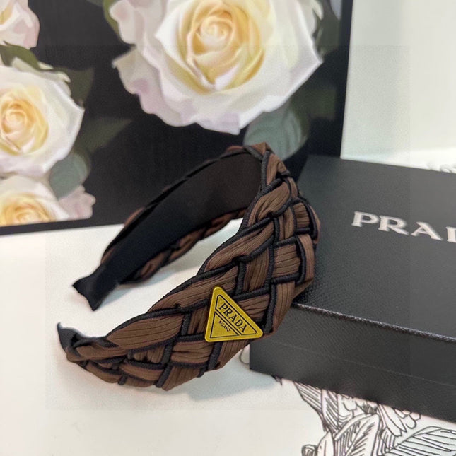 BRAIDED HEADBAND IN CHOCOLATE AND BLACK TRIM FABRIC 381459