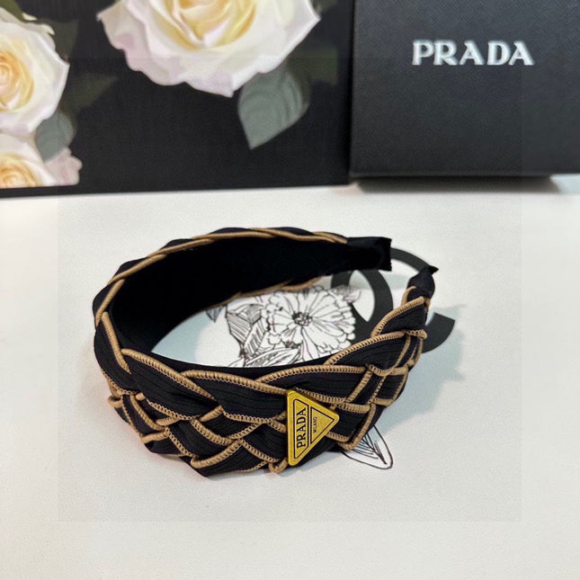 BRAIDED HEADBAND IN BLACK AND TORTILLA BROWN TRIM FABRIC 381461