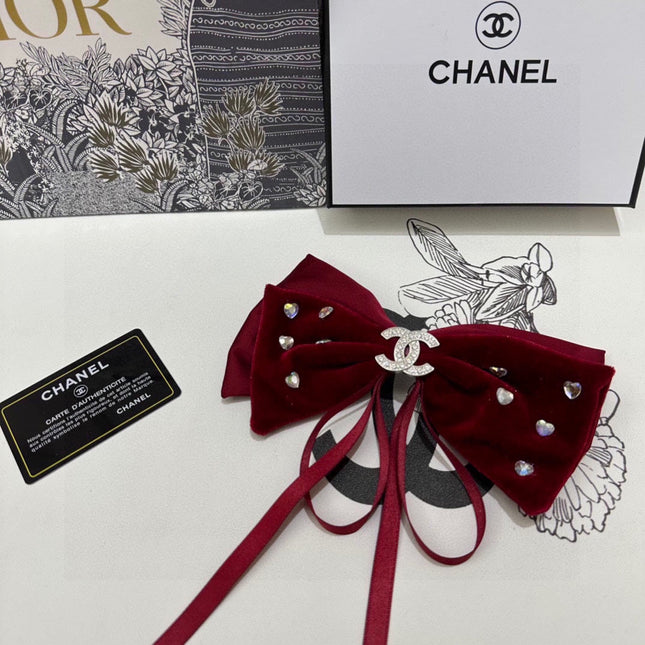 CRIMSON RED VELVET HAIR CLIP WITH BOW AND CRYSTAL 412470