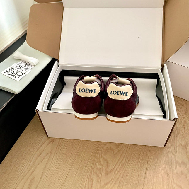 LOEWE 26S BALLET RUNNER 2.0 IN WINE RED SUEDE AND NYLON