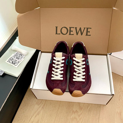 LOEWE 26S BALLET RUNNER 2.0 IN WINE RED SUEDE AND NYLON