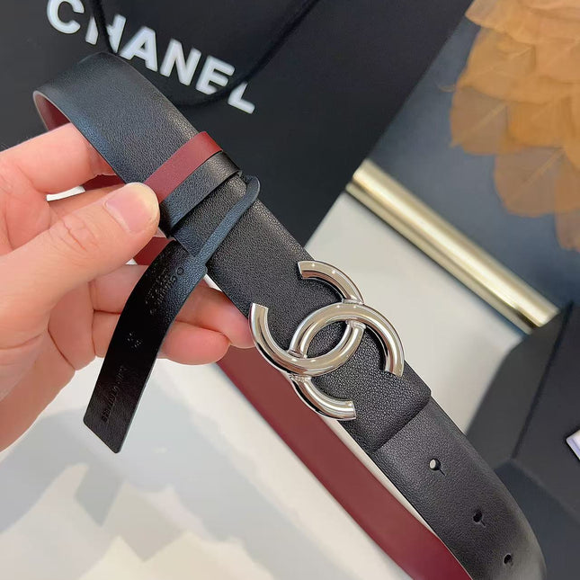 CC 26S BELT 30 MM IN BLACK CALFSKIN RUTHENIUM-TONE METAL 658698