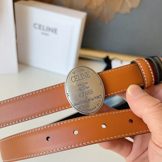 CELINE 26S BELT 25 MM IN BROWN CALFSKIN 672300