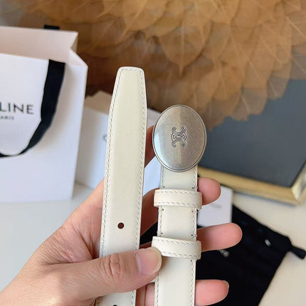 CELINE 26S BELT 25 MM IN WHITE CALFSKIN 672302
