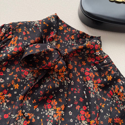 GUCCI 26S LONG-SLEEVE FLORAL BOW-TIE BLOUSE 485