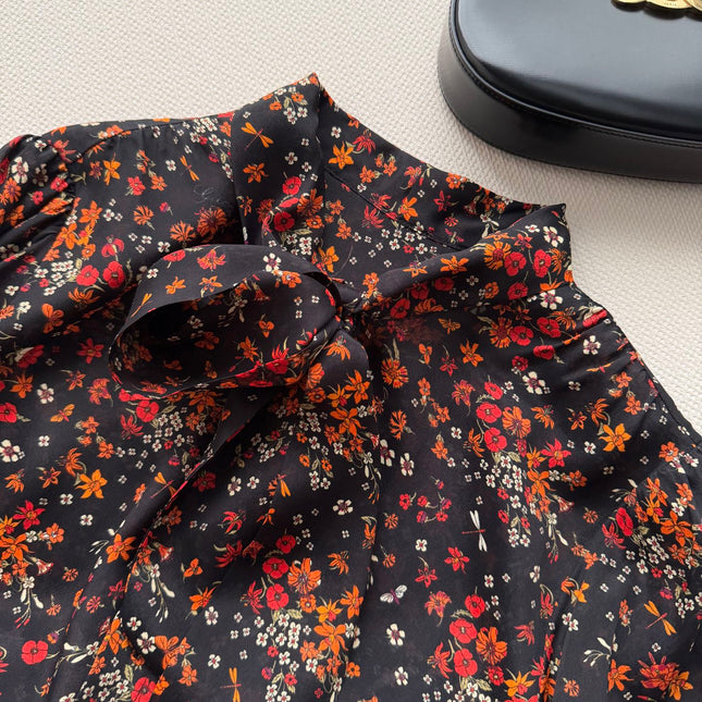 GUCCI 26S LONG-SLEEVE FLORAL BOW-TIE BLOUSE 485