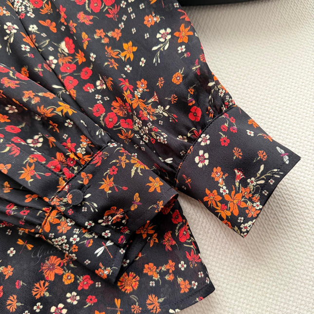 GUCCI 26S LONG-SLEEVE FLORAL BOW-TIE BLOUSE 485
