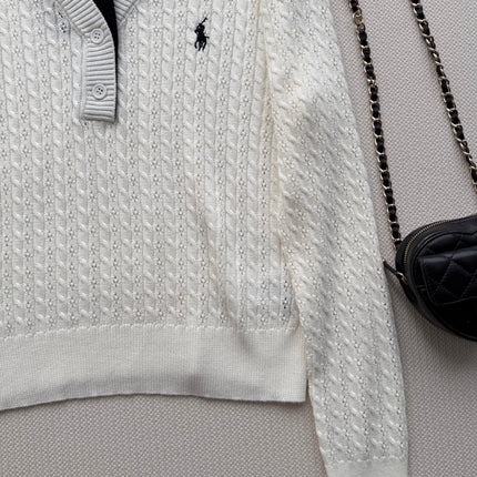 RALPH LAUREN 26S LAYERED V-NECK CABLE-KNIT SWEATER 707