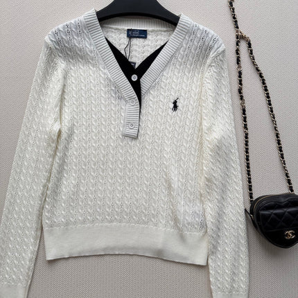 RALPH LAUREN 26S LAYERED V-NECK CABLE-KNIT SWEATER 707