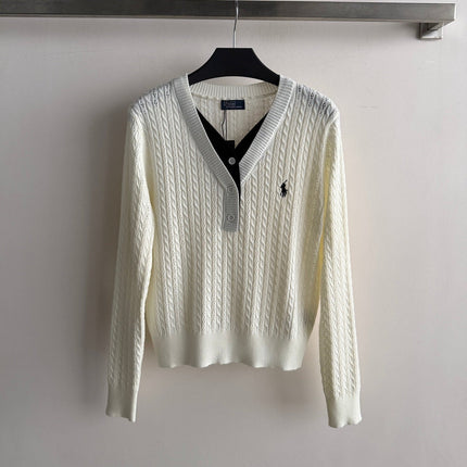 RALPH LAUREN 26S LAYERED V-NECK CABLE-KNIT SWEATER 707