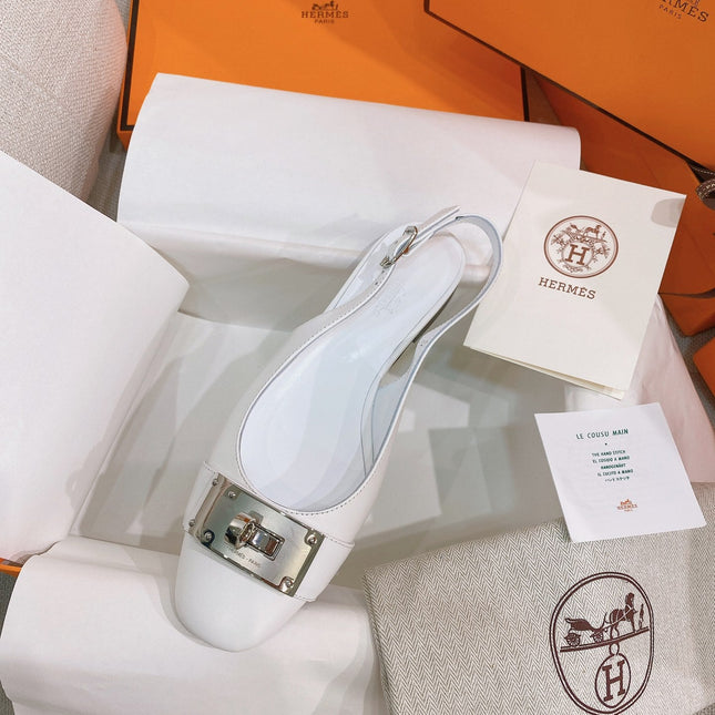 HM 26S INNOCENTE SLINGBACK IN WHITE CALFSKIN SILVER HARDWARE