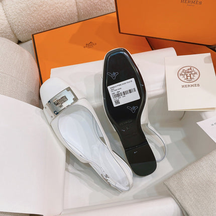 HM 26S INNOCENTE SLINGBACK IN WHITE CALFSKIN SILVER HARDWARE