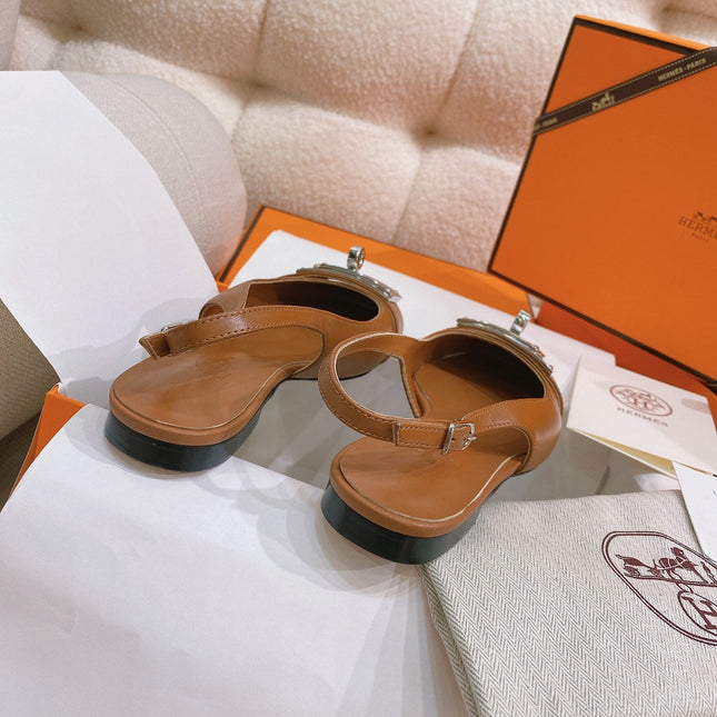 HM 26S INNOCENTE SLINGBACK IN CARAMEL BROWN CALFSKIN SILVER HARDWARE