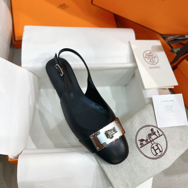 HM 26S INNOCENTE SLINGBACK IN BLACK CALFSKIN SILVER HARDWARE