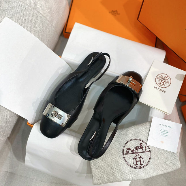 HM 26S INNOCENTE SLINGBACK IN BLACK CALFSKIN SILVER HARDWARE