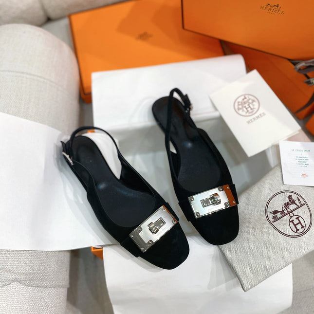 HM 26S INNOCENTE SLINGBACK IN BLACK SUEDE SILVER HARDWARE