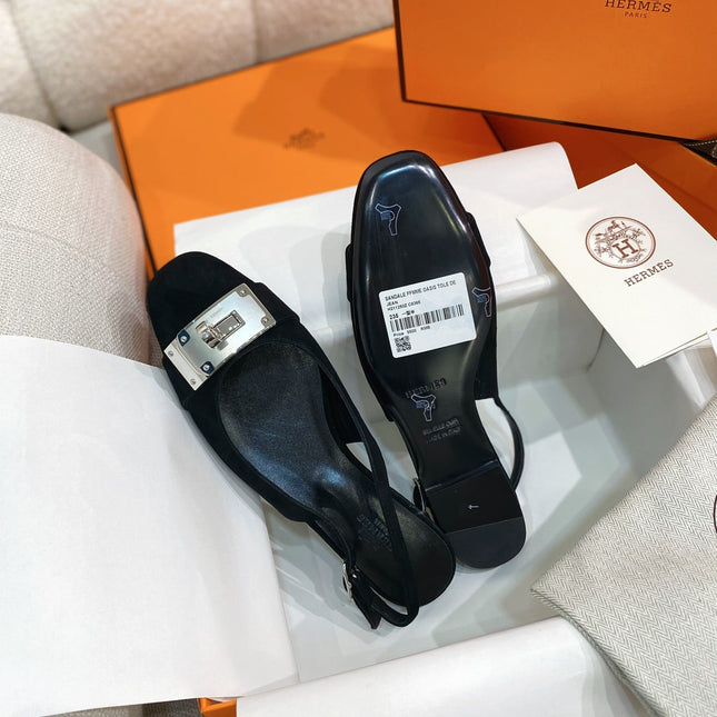 HM 26S INNOCENTE SLINGBACK IN BLACK SUEDE SILVER HARDWARE