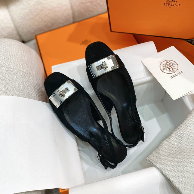 HM 26S INNOCENTE SLINGBACK IN BLACK SUEDE SILVER HARDWARE
