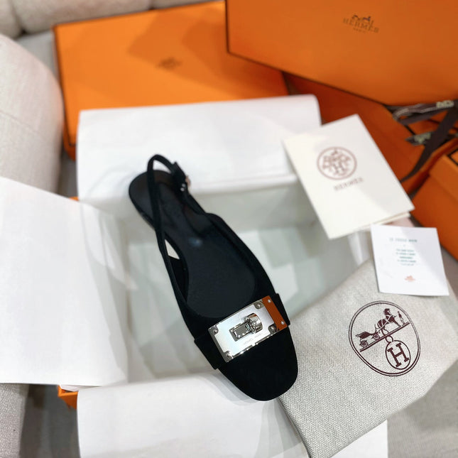 HM 26S INNOCENTE SLINGBACK IN BLACK SUEDE SILVER HARDWARE