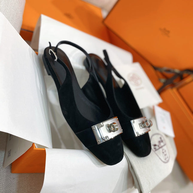 HM 26S INNOCENTE SLINGBACK IN BLACK SUEDE SILVER HARDWARE