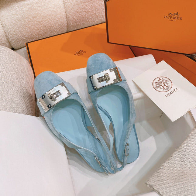 HM 26S INNOCENTE SLINGBACK IN LIGHT BLUE SUEDE SILVER HARDWARE