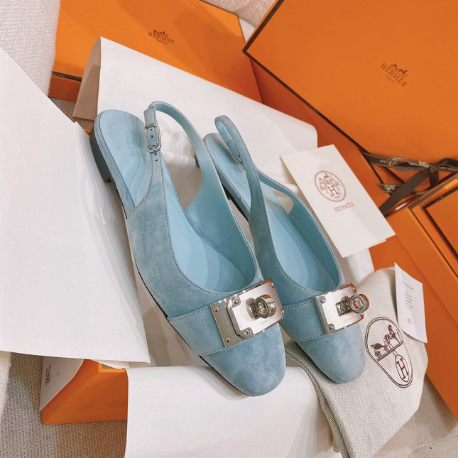 HM 26S INNOCENTE SLINGBACK IN LIGHT BLUE SUEDE SILVER HARDWARE