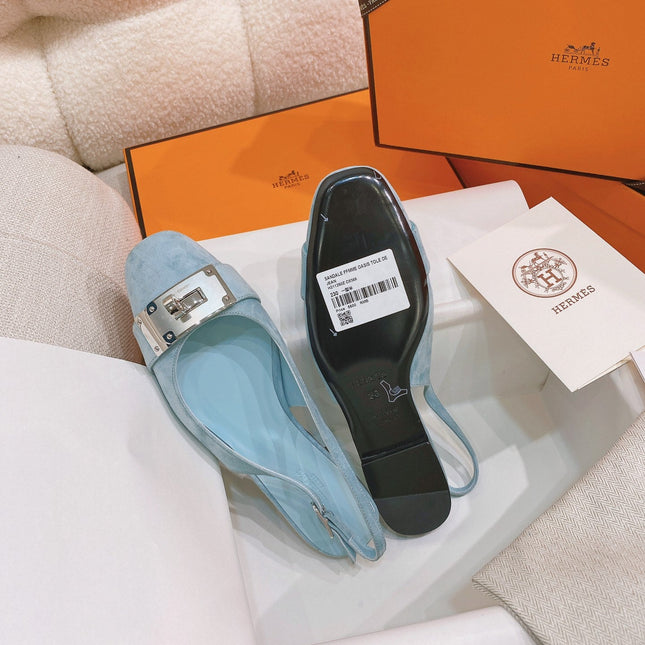 HM 26S INNOCENTE SLINGBACK IN LIGHT BLUE SUEDE SILVER HARDWARE