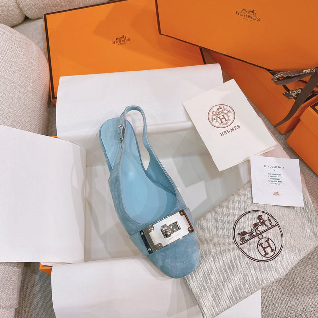 HM 26S INNOCENTE SLINGBACK IN LIGHT BLUE SUEDE SILVER HARDWARE