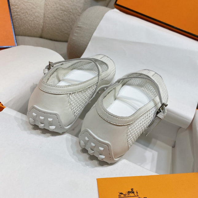 HM 26S KICHU BALLET FLAT IN WHITE CROCHET KNIT AND CALFSKIN