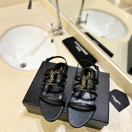 SL CASSANDRA FLAT SANDALS BLACK CALFSKIN