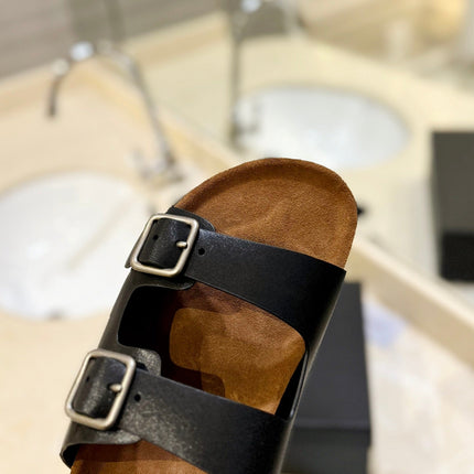 SL Flat Sandal Women Brown Seude Black Calfskin