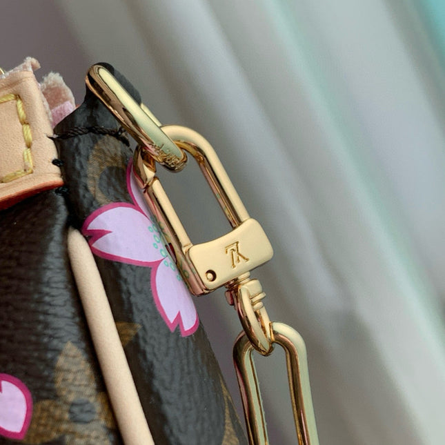 POCHETTE ACCESSOIRES 22 IN BROWN MONOGRAM CANVAS CHERRY BLOSSOM