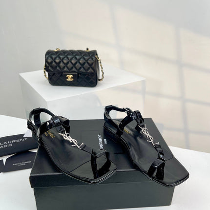 SL Cassandra Flat Sandals Black Patent Leather
