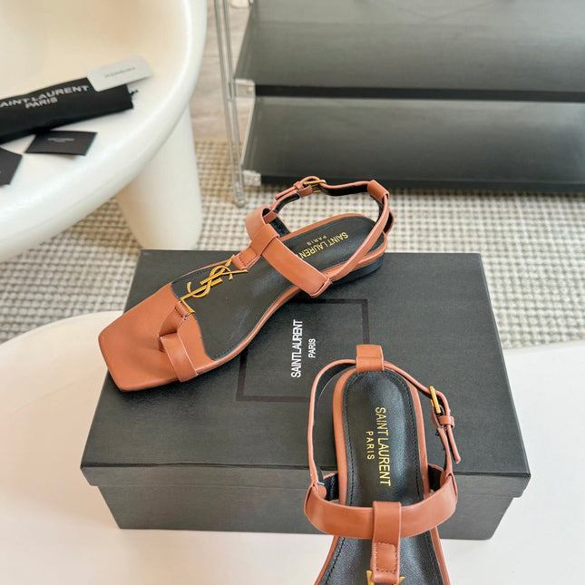 SL Cassandra Flat Sandals Black Tan Leather