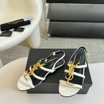 SL CASSANDRA TRIPLE SANDAL FLAT WHITE CALFSKIN