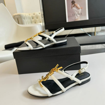 SL CASSANDRA TRIPLE SANDAL FLAT WHITE CALFSKIN