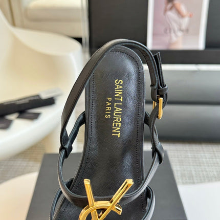 Yves SL Buckle Women Sandals Black Leather