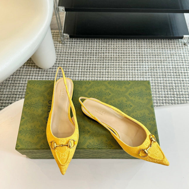 GG HORSEBIT SLINGBACK BALLET FLAT LEMON CANVAS