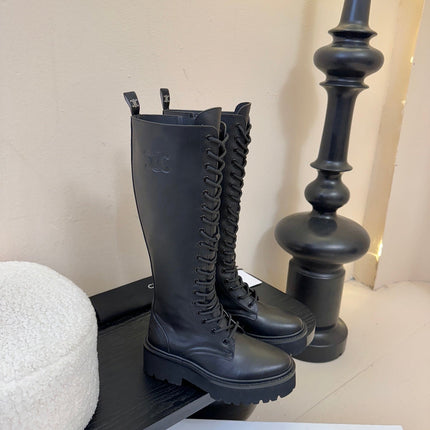 CELINE 26S LACE-UP HIGH-TOP BOOTS 45 MM IN BLACK CALFSKIN