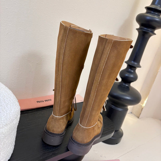 MIUMIU 25S ARMY BOOTS IN BROWN SUEDE