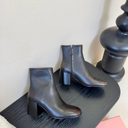 MIUMIU 25S ANKLE BOOTS 65MM IN BLACK BROWN CALFSKIN