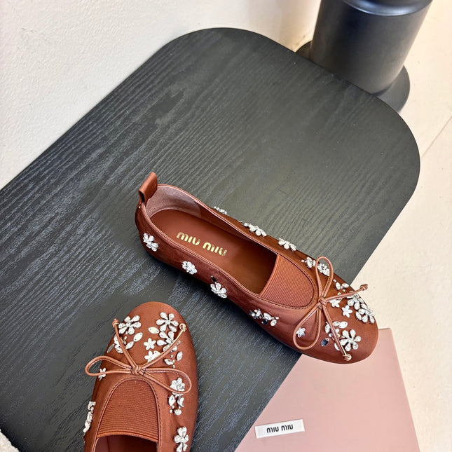 MIUMIU 25S MARY JANE SHOES IN DARK BROWN SATIN